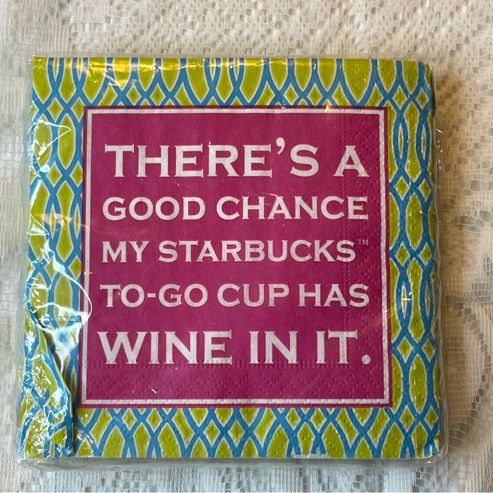 Beverage Cocktail napkins by Design Funny wine in Starbucks cup 20 total NIB